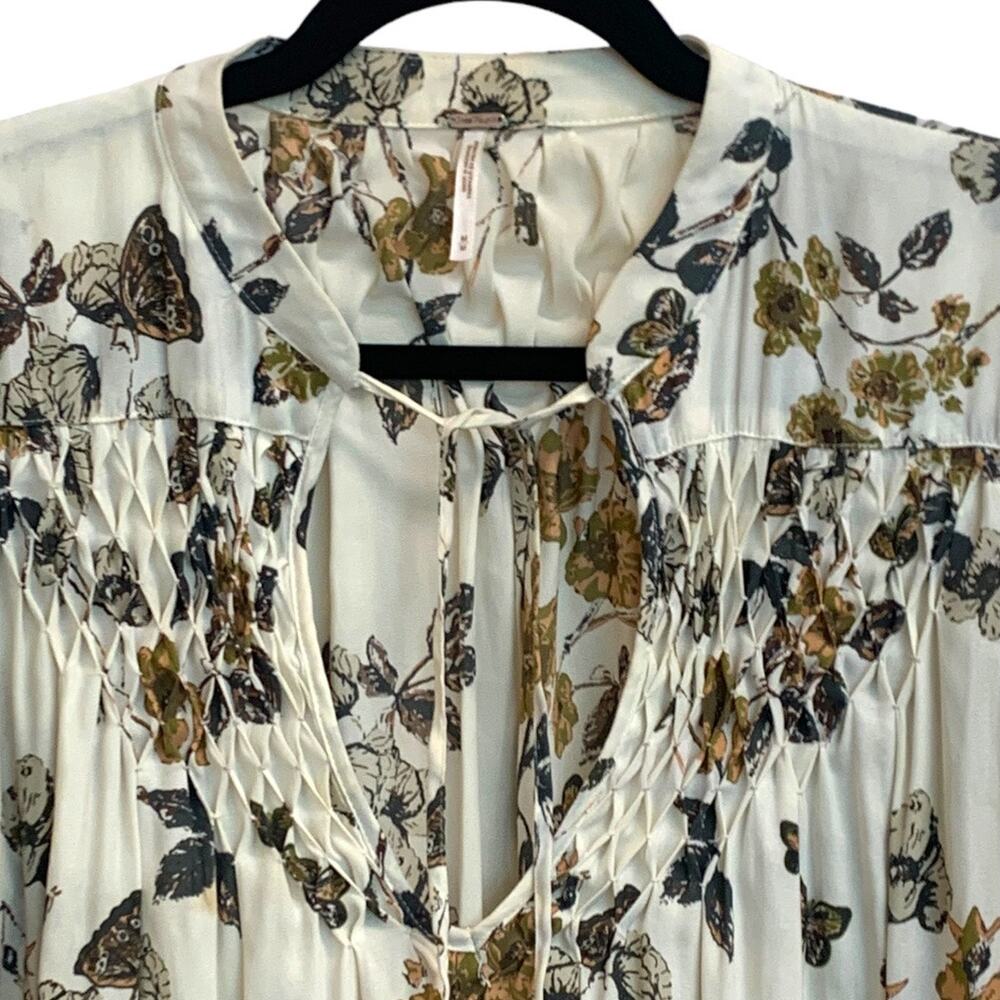 Free People Pebble Crepe So Fine Boho‎ Flowy Raw Hem Top Blouse Tunic Sz M - Picture 10 of 15